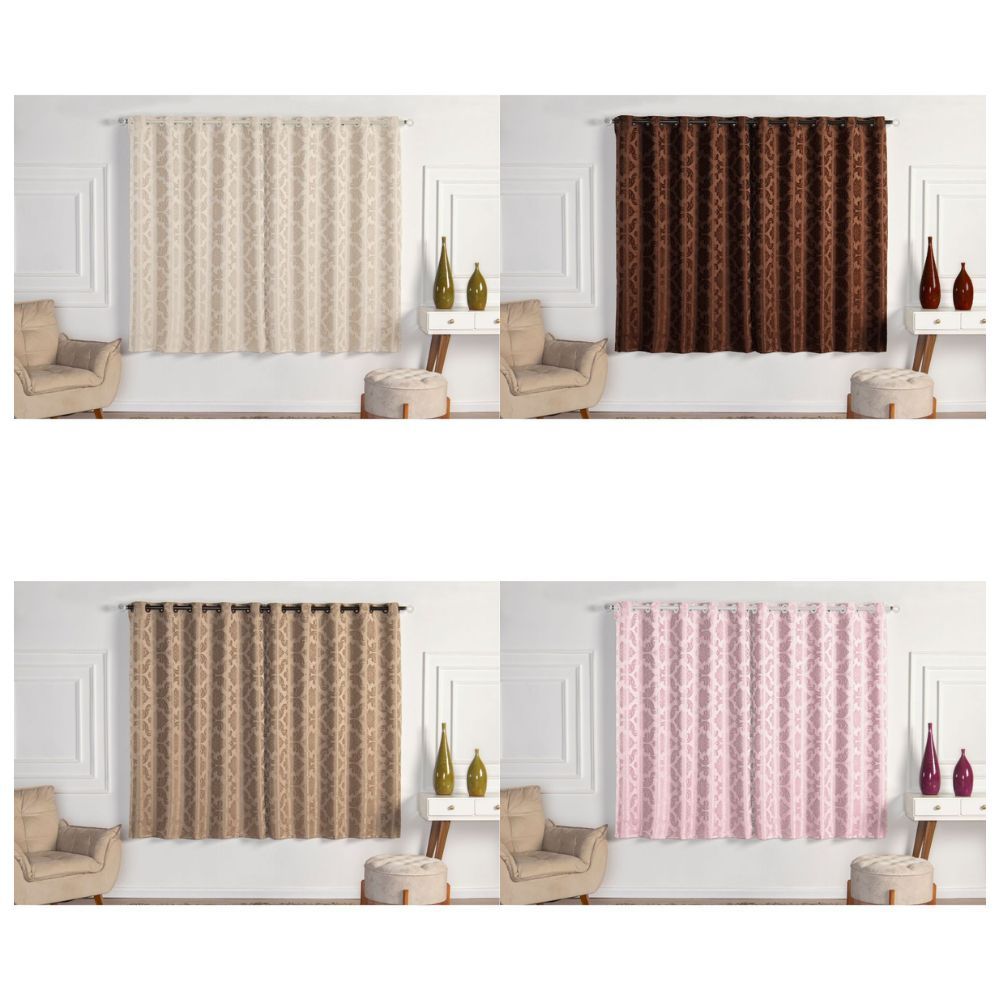 Cortina Pequena Sala e Quarto 2.20 X 1.30 Estampada Cores Variadas Tecido Jacquard