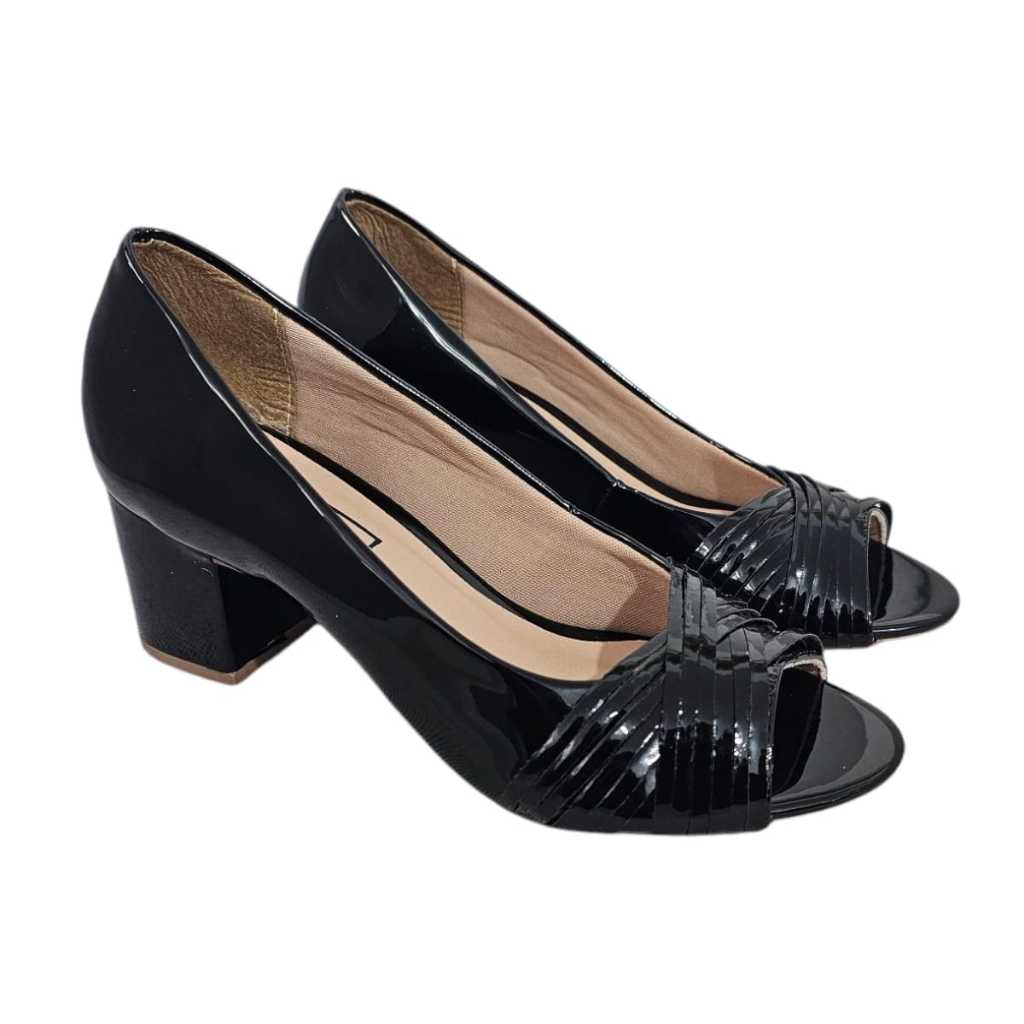 Sapato Peep toe feminino Salto Baixo Confortável Casual trabalho