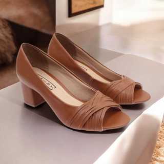 Sapato Feminino Peep toe Salto Baixo Confortável Bico Aberto em Oferta na Shopee