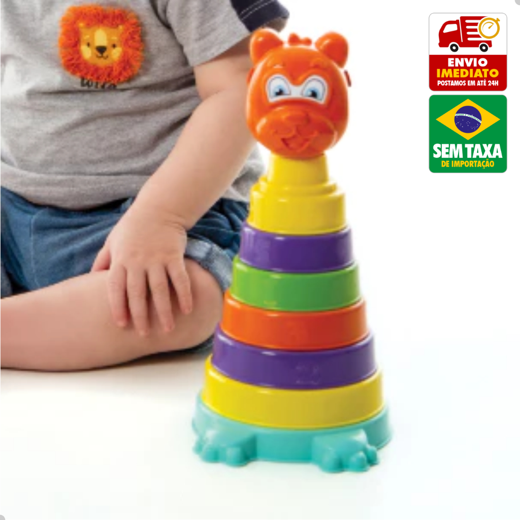Brinquedo Kendy Amiguinho Urso e Torre Baby Empilhar Aprender Letras Números 12M+
