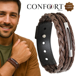 Pulseira de Couro Masculina Ajustável Tubinho Marrom - Vários Modelos em Oferta na Shopee