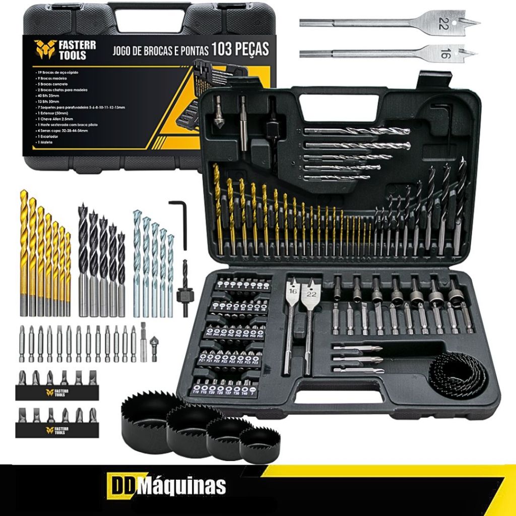 Kit completo de Brocas e Ponteiras com 103 Peças - Fasterr em Oferta na Shopee