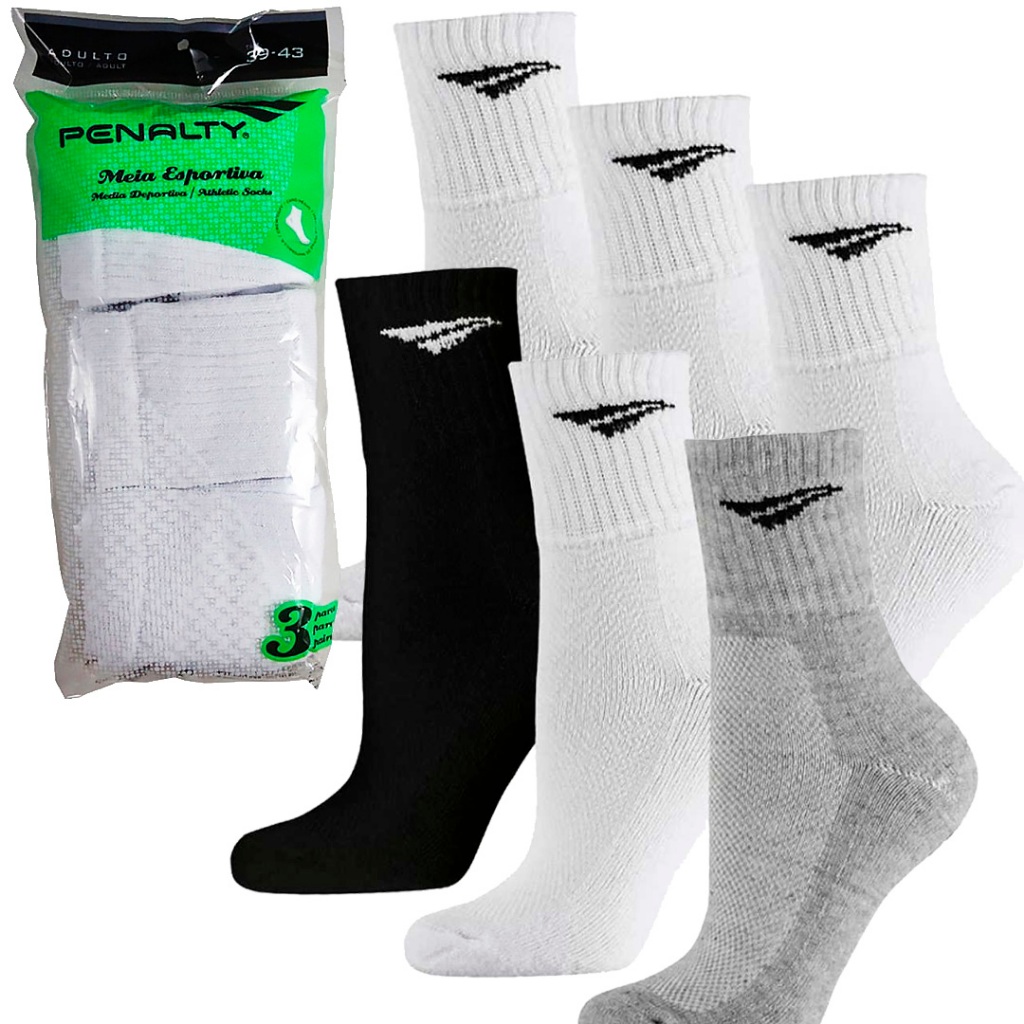 Meia Esportiva Cano Médio Kit com 3 Pares Penalty 430331/431182 - Men Clothes