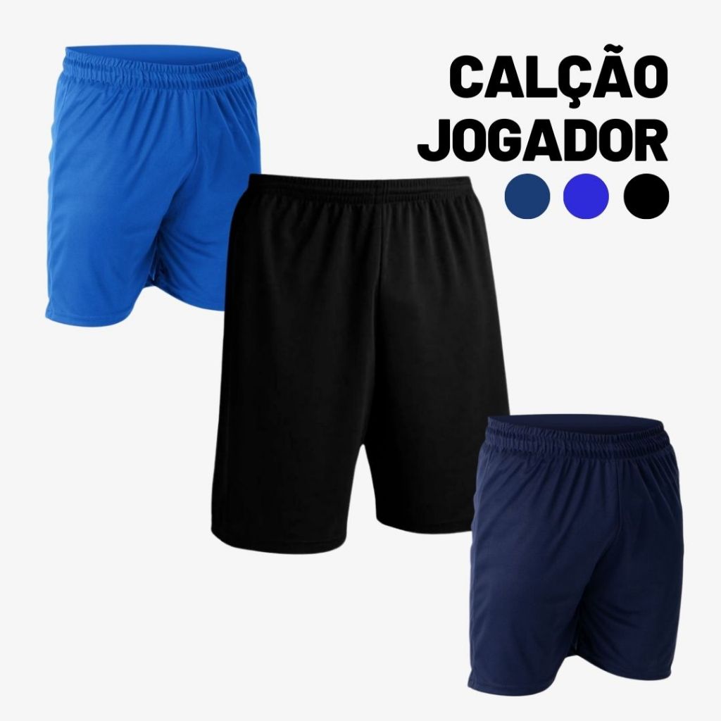 Bermuda Uniforme Jogador Shorts Masculino Liso Personalizável com Cordão Ajustável Calção Futebol