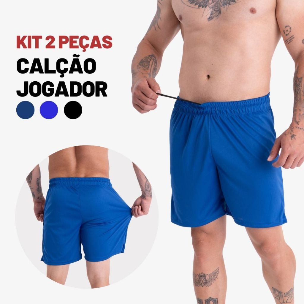 Kit 2 Bermudas Calção Futebol Dryfit Masculino pra Treino e Banho Lisa Uniforme Personalizável