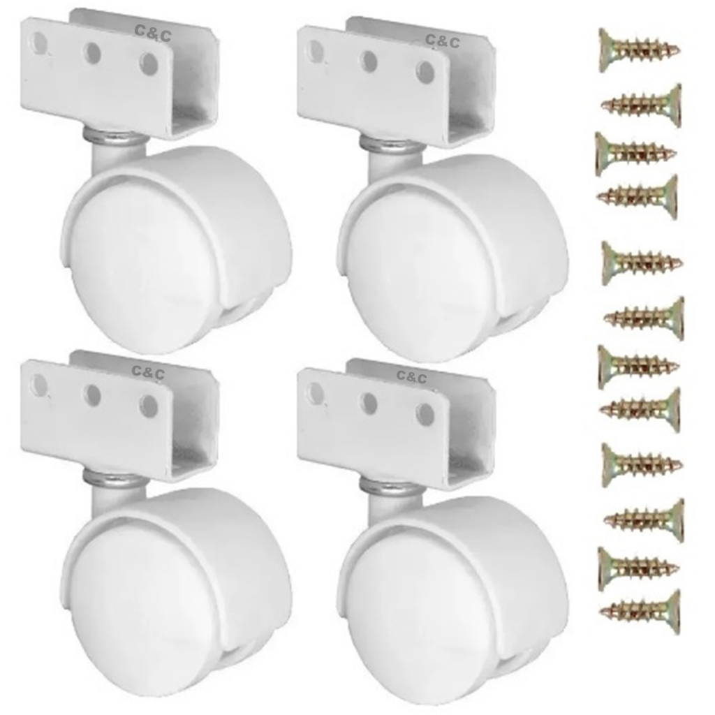4 Rodinha Rodizio 50mm Chapa U 15mm Giratoria 360º Branco Berço Mesa Escrivaninha Babycrib Kit 4 Rodas