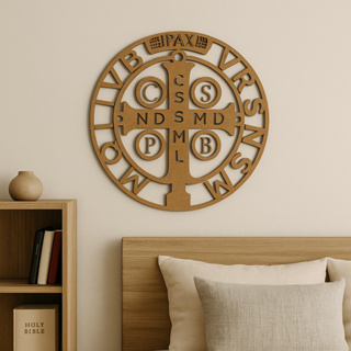 Medalha São Bento MDF Redonda Recorte a Laser Placa Decorativa Proteção Espiritual Fé Católica em Oferta na Shopee