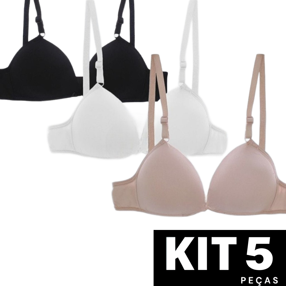 Kit 5 Sutiã Menina Moça Com Bojo Dia a Dia Conforto Soutien Lingerie Feminina Roupa Íntima