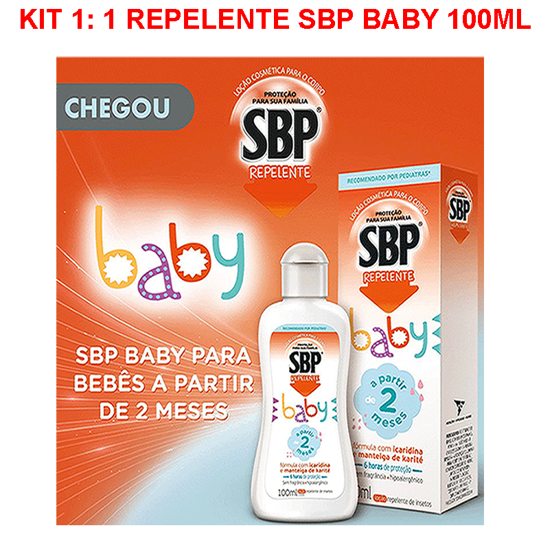 Repelente Infantil SBP Baby 100ml, Repelente Sbp Loção sem Fragrância, Loção para o Corpo do Bebe