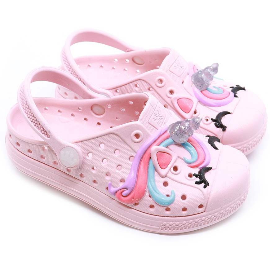 Babuche Sandália Chinelo Papete Infantil Plugt Menina Unicórnio 3D Glitter Rosa Macio Antiderrapante - Baby & Kids Fashion