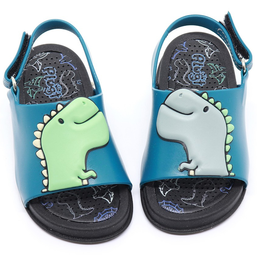 Sandália Infantil Plugt Menino Confortável Divertido Dinossauro Azul Petróleo Confortável Criança - Baby & Kids Fashion