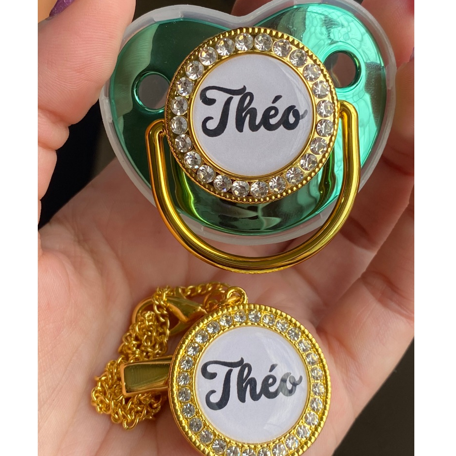 Kit chupeta + prendedor personalizado com nome de meninas e meninos recém-nascido de 0-24 meses