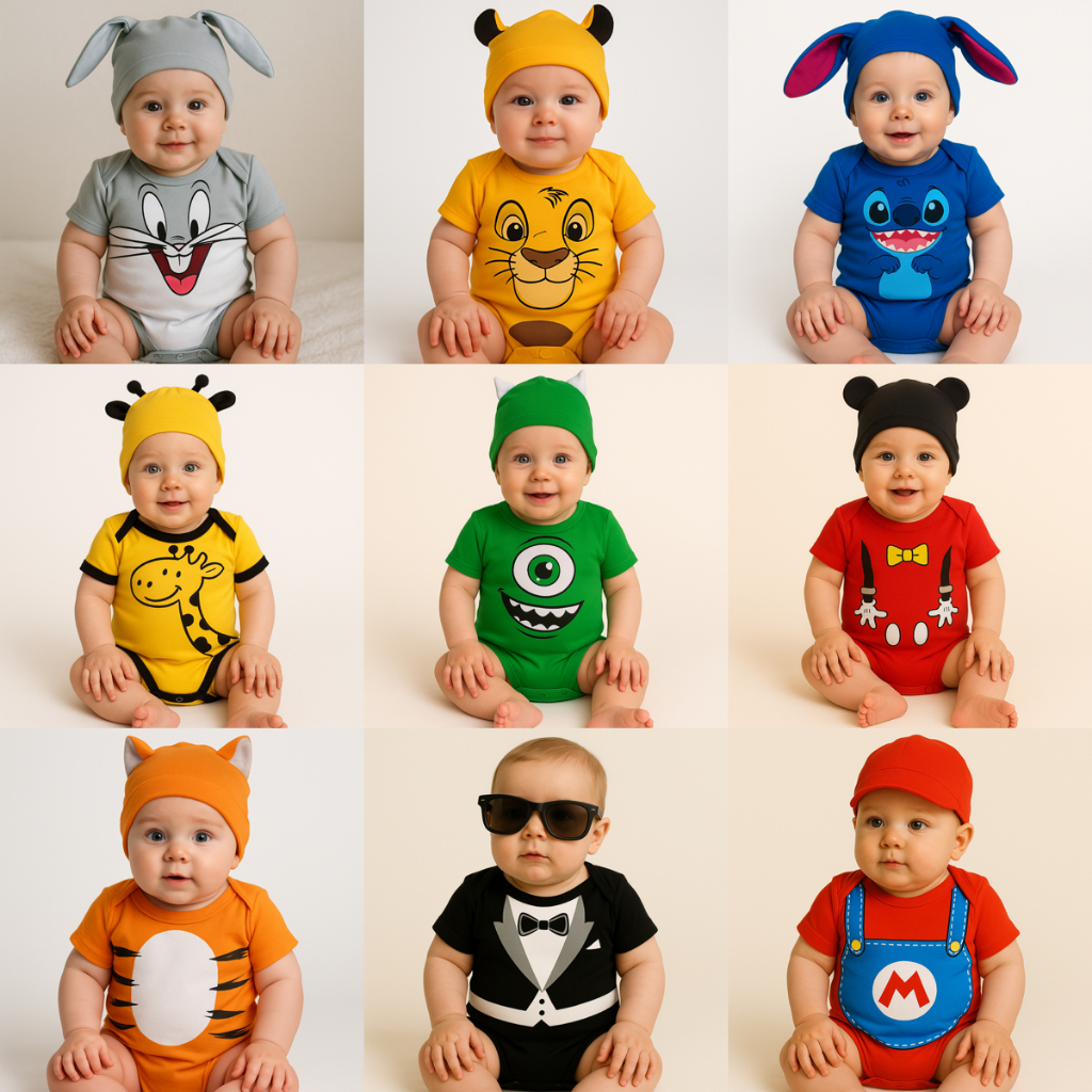 Body Bebe Temático Mesversário com Touca - 100% Algodão - Kit 2 Peças