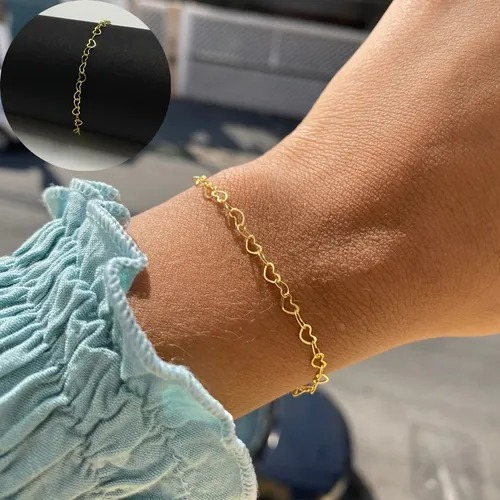 Pulseira elo coração banhado em ouro 18k em Oferta na Shopee