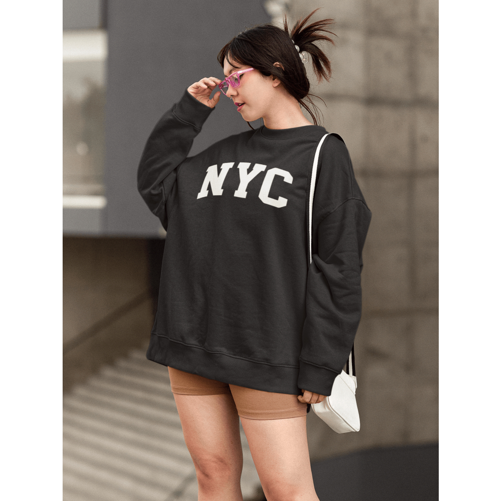Moletom Blusa de Frio Básico Estiloso Feminino Estampado Gola Redonda Confortável 100% Algodão - NYC