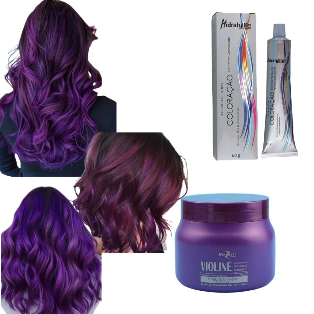 1 Tinta Cabelo Roxo + 1 Matizador Violine 500g Mairibel