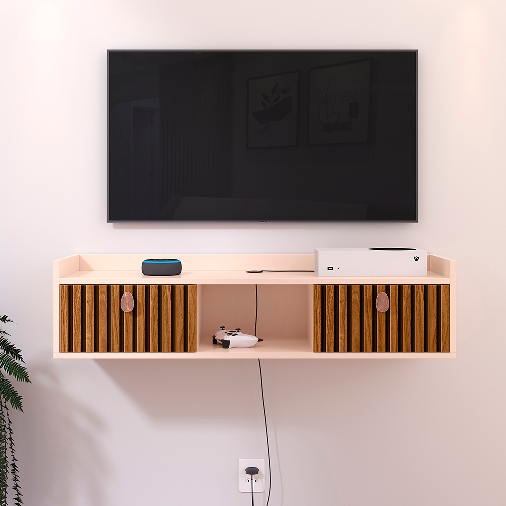 Rack Suspenso Flutuante com Nicho, Porta 90cm – Fixação Invisível