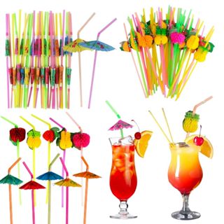 Kit Canudos Sombrinha Guarda-chuva Fruta para Drinks Copo Festa tropical decoração em Oferta na Shopee