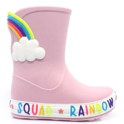 Galocha Bota Infantil Plugt Menina Confortável Leve Macio Nuvem Arco Iris Glitter Rosa Claro
