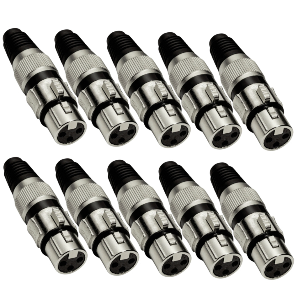 10 Plugs Conector Xlr Fêmea Canon 3 Pinos Skypix Profissional