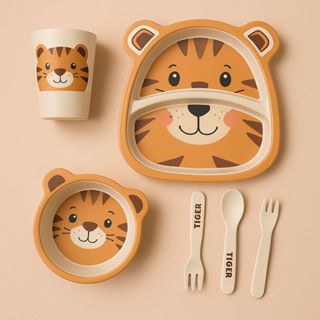Kit Alimentação Infantil Em Fibra De Bambu Prato Garfo Colher e Copo
