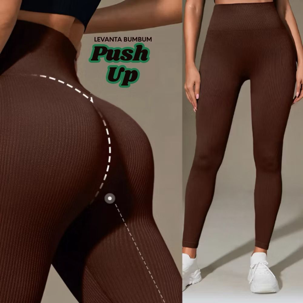 Calça Legging Canelada de Cintura Alta Sem Costura para Academia Feminina, Elástica e Fitness