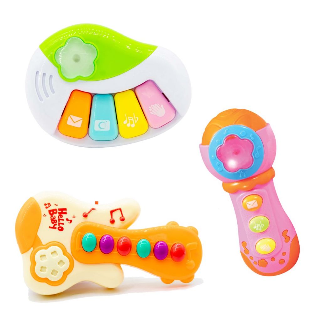 Brinquedos Musicais Luz E Som Guitarra Piano e Microfone Baby Coloridos Brinquedo para Bebes em Oferta na Shopee