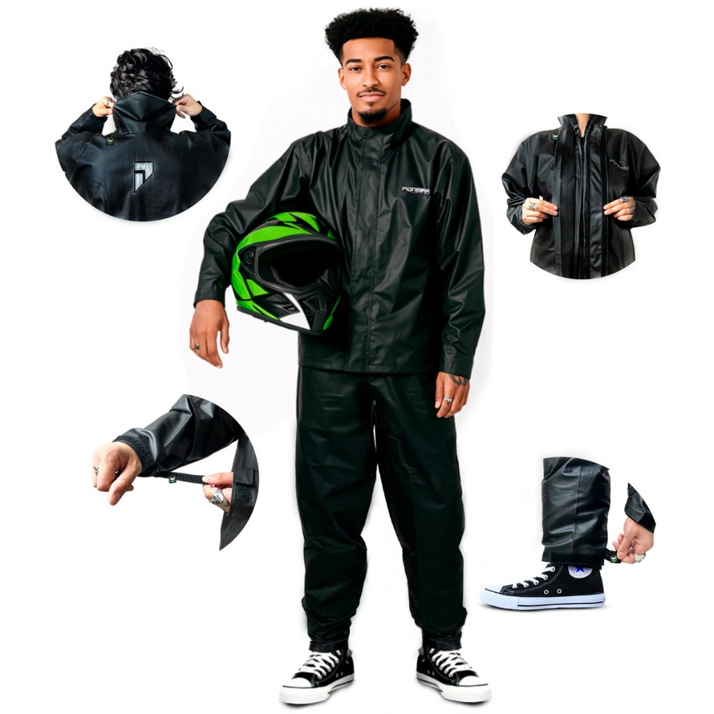 Capa de Chuva Motoqueiro Impermeável Conjunto Pvc Reforçado Frio Chuva Pioneira