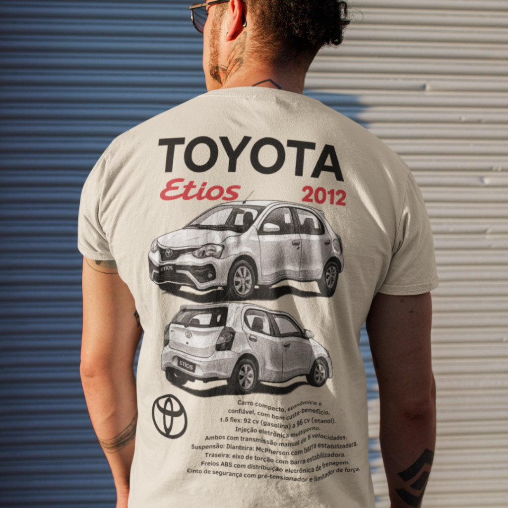 Tshirt Masculina Estampada Toyota Etios 2012 Carro Retrô Criativa Look Streetwear Casual Vintage