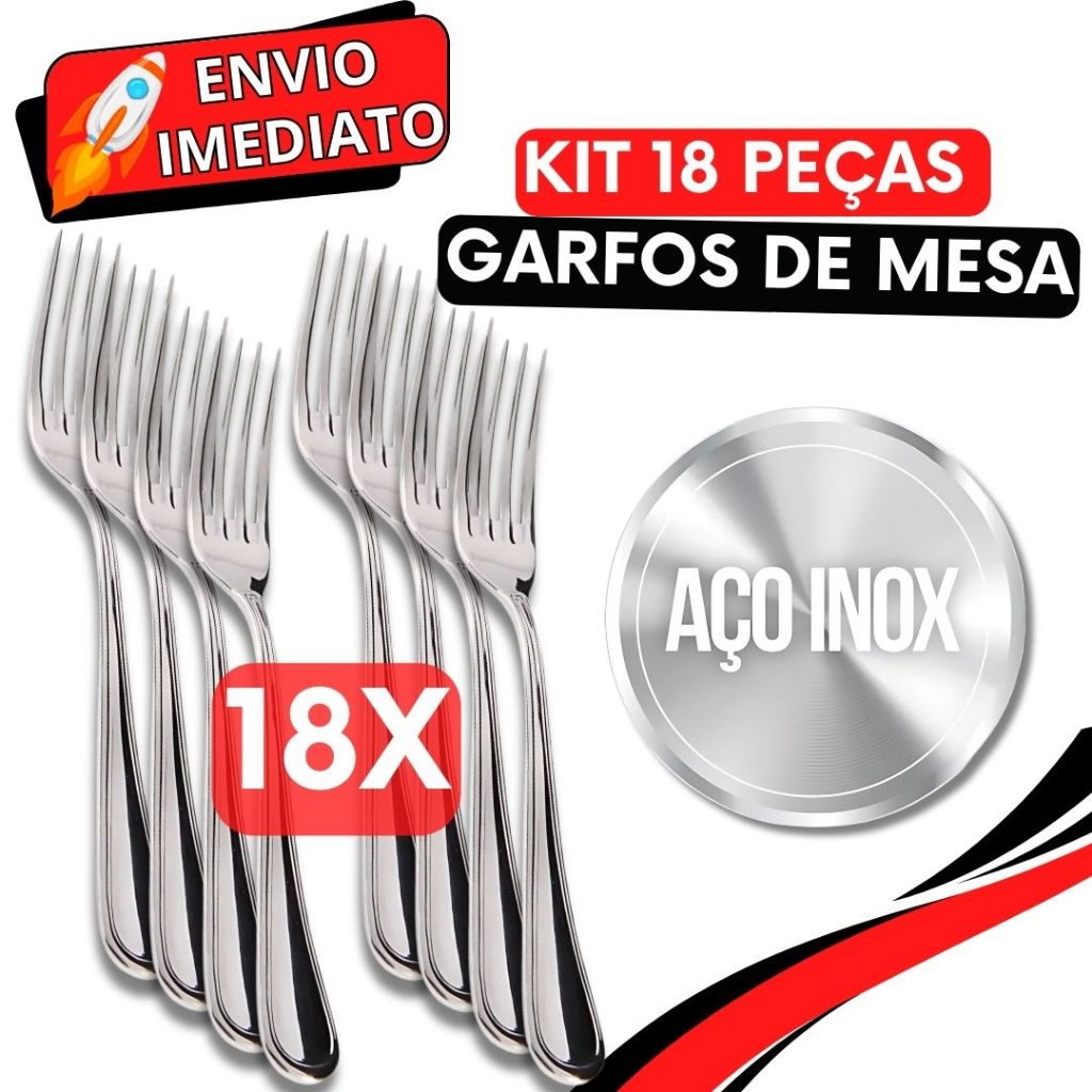 Jogo de Talher 18 Peças Garfo de Mesa 100% Aço Inox Polido Super Resistente Para Casa Restaurante Buffet Bar Refeição