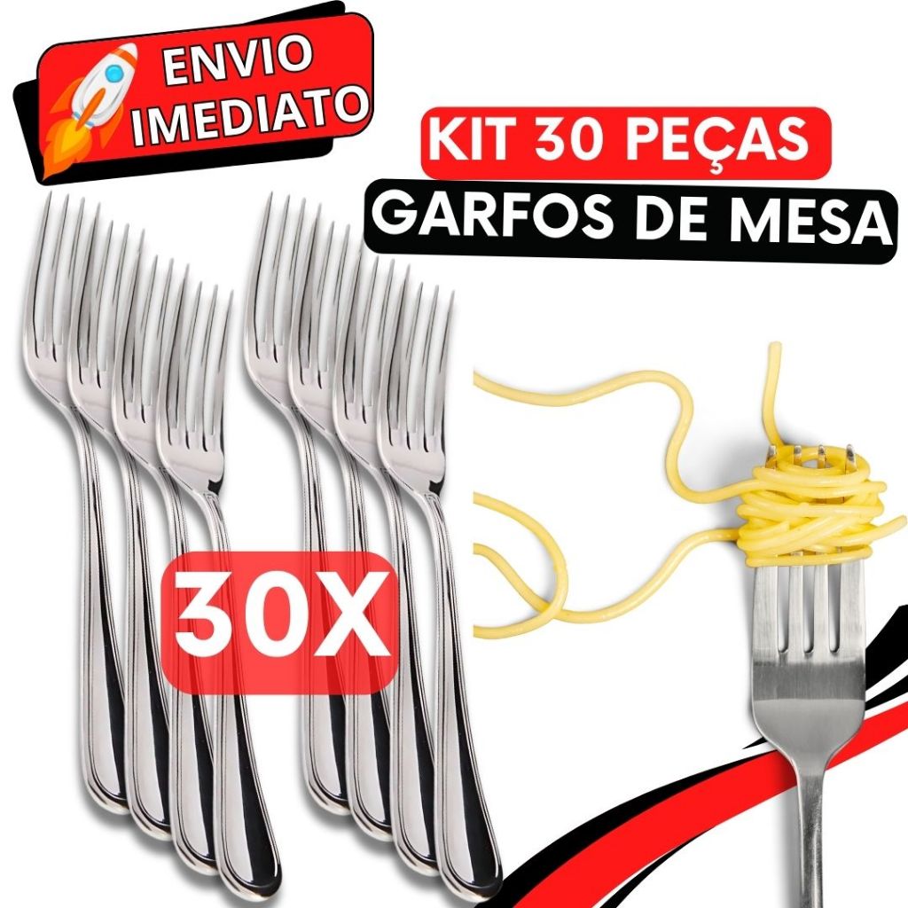 Jogo de Talher 30 Peças Garfo de Mesa 100% Aço Inox Polido Super Resistente Para Casa Restaurante Buffet Bar Refeição
