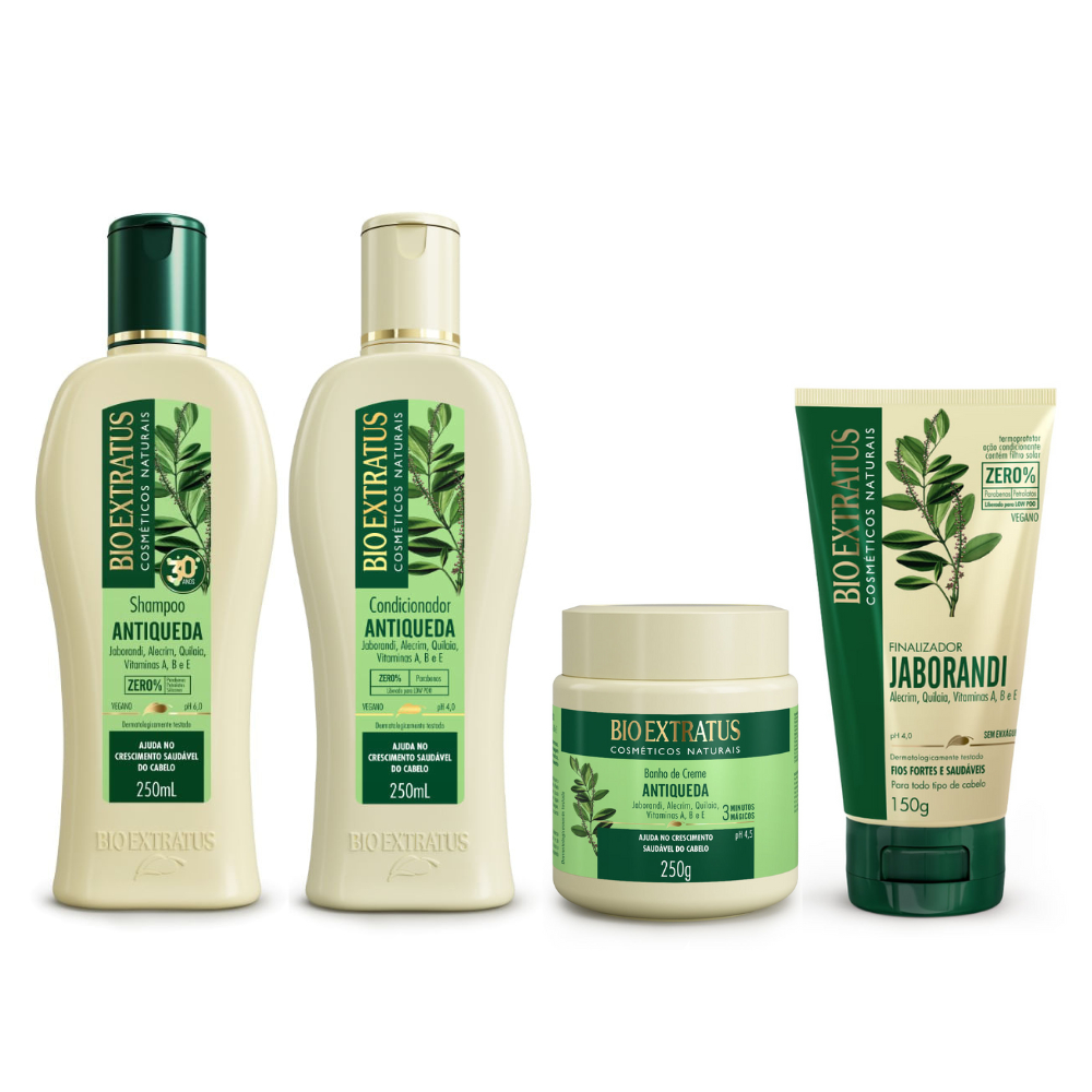 Kit Jaborandi Shampoo Condicionador Banho de Creme 250mL e Finalizador 150g Bio Extratus A...