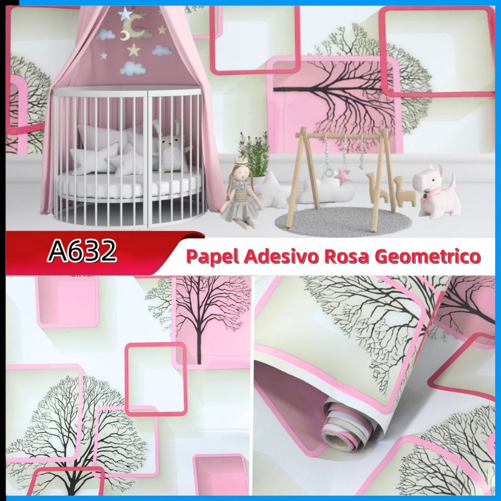 Papel Adesivo Geométrico  Para Quarto Infantil, Rosa, Sala em Oferta na Shopee