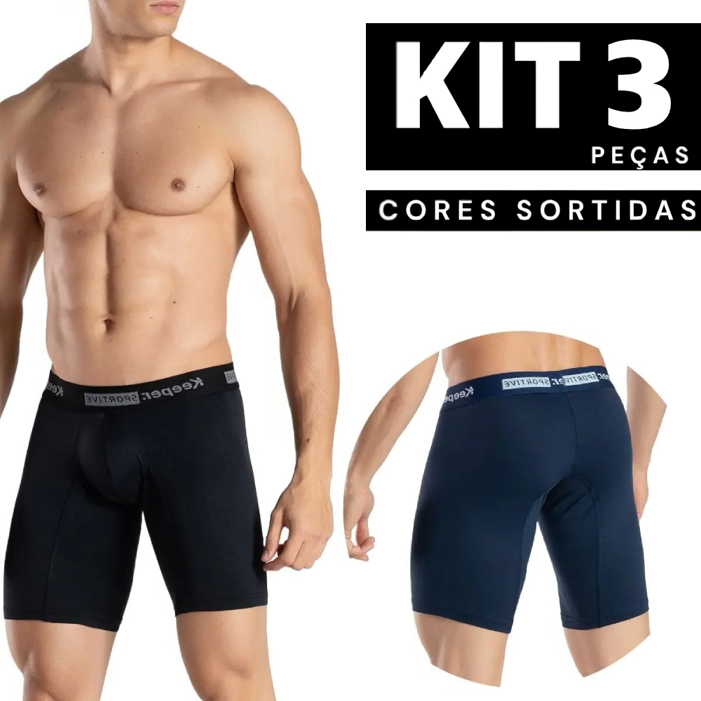 Kit 3/2/1 Cueca Box Ciclista Masculina Short de Pedal Confortável Longa Dia a Dia Respirável Barata