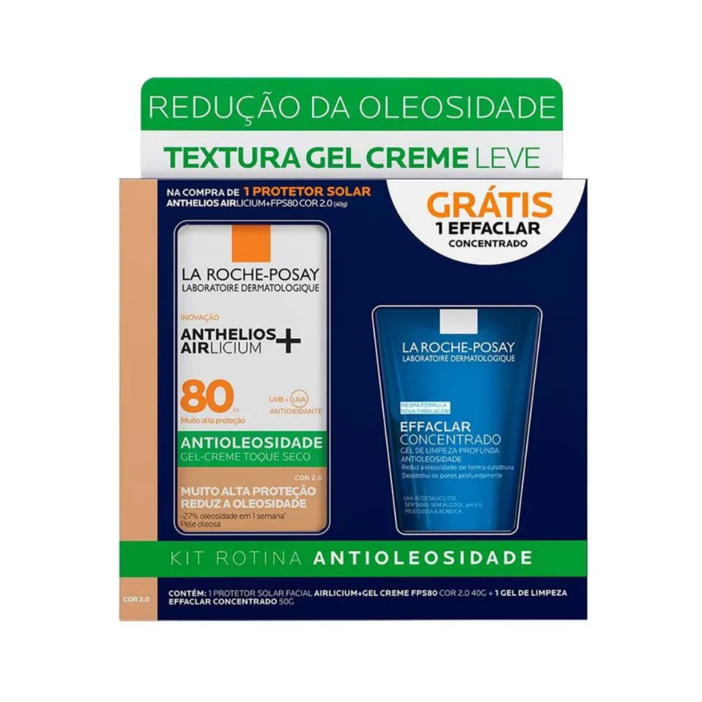 Kit La Roche-Posay Protetor Solar Anthelios FPS80 Cor 2.0 40g + Gel De Limpeza Effaclar 50g em Oferta na Shopee