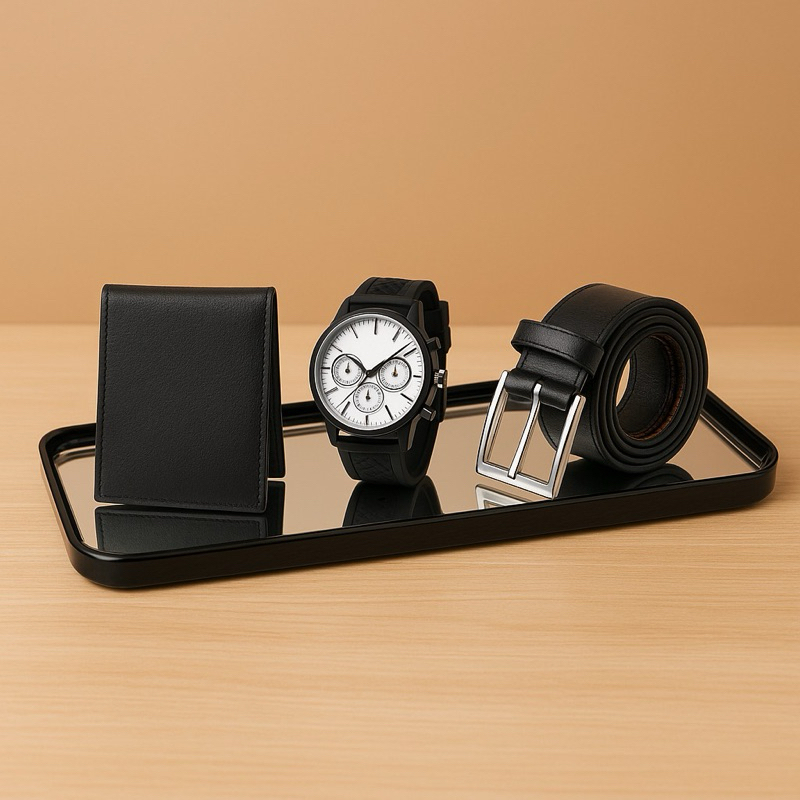 Kit Acessório Masculino Completo Relógio Cinto Carteira Presente Pais Casual Social Dia a Dia Oferta