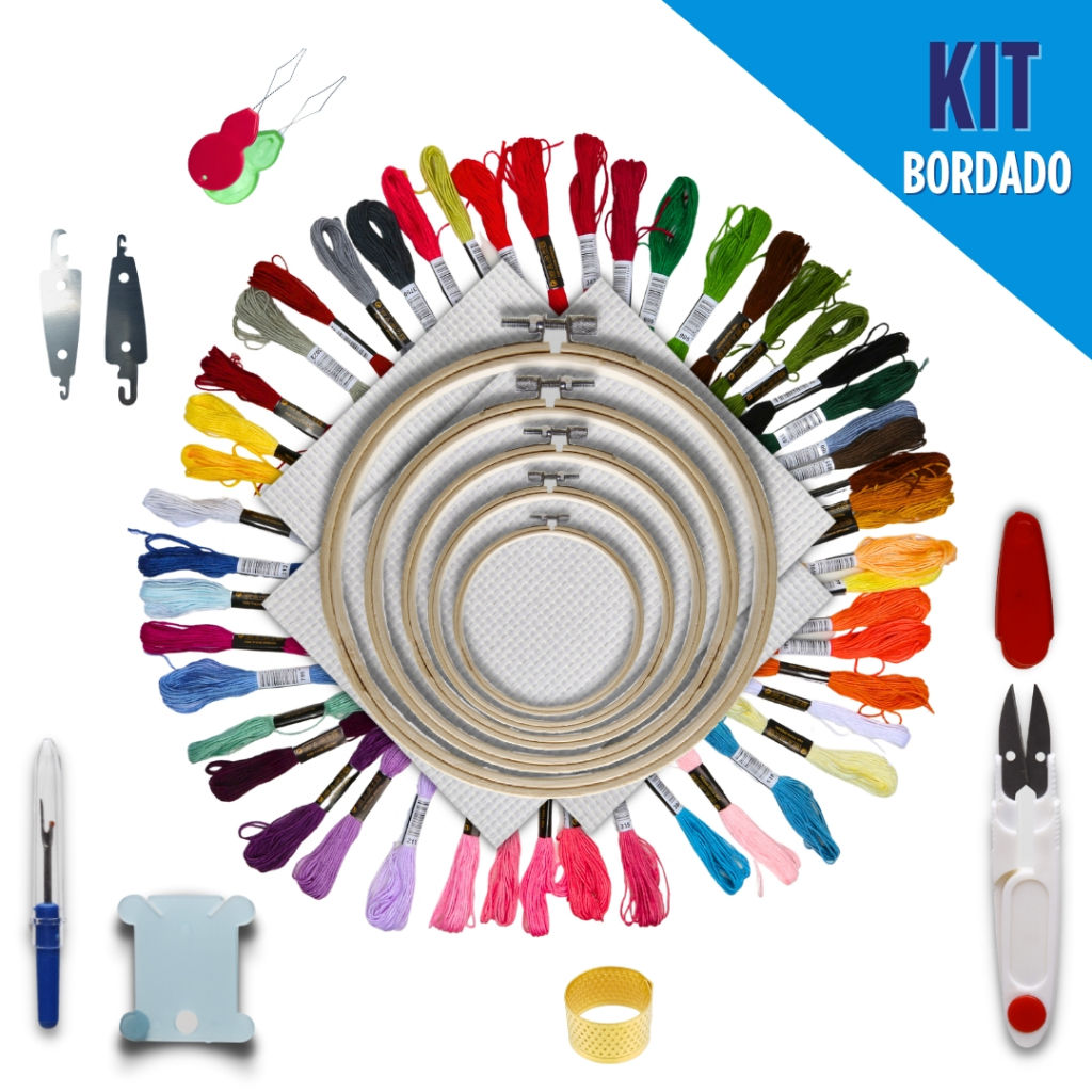 Kit Bordado Artesanal Completo – Com Bastidores, Dedal, Linhas e Agulhas | BNVT
