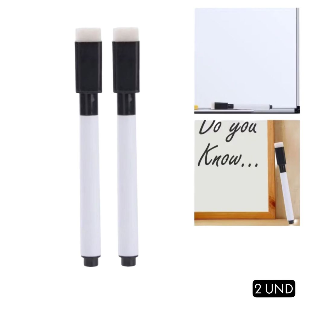 2 Canetas Para Quadro Branco Com Apagador E Imã - Tinta Preta Tampa Preta em Oferta na Shopee
