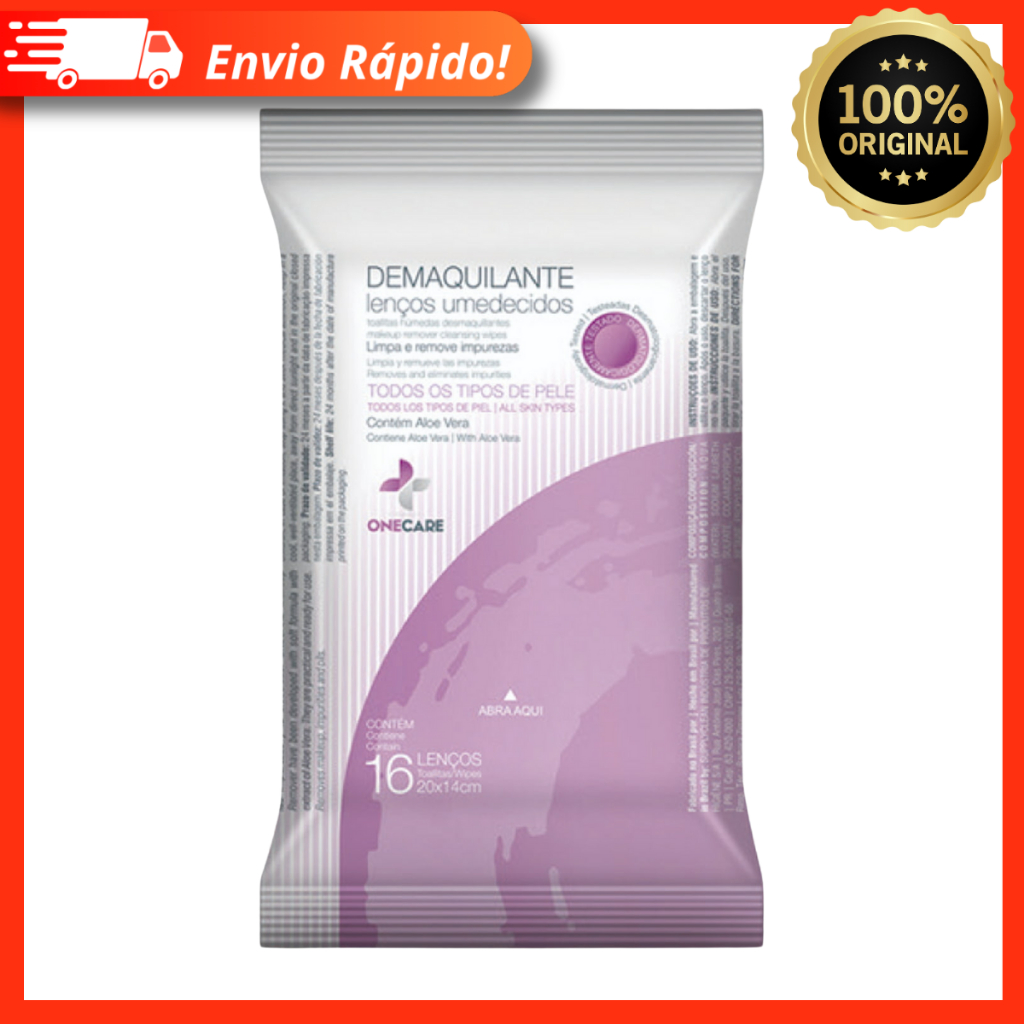 Toalha Umedecida Demaquilante One Care Limpa E Remove Impurezas 16 Unidades 20x14