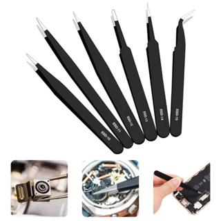 Kit C/ 6 Pinças de Alta Precisão Profissional Artesanato Reparo Estética Antiestática Curva Ferramenta Aço Inoxidável em Oferta na Shopee