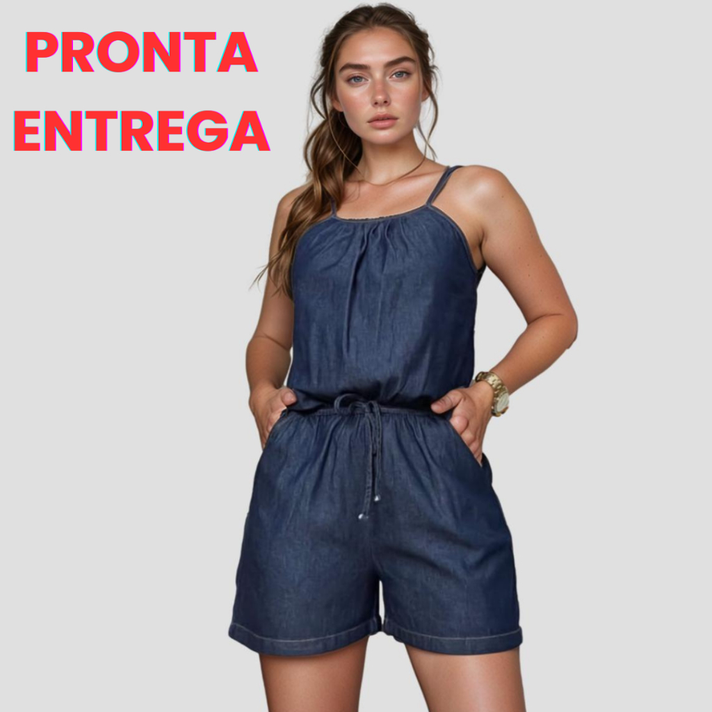 Macaquinho Jeans feminino Short macacão Jardineira Curto