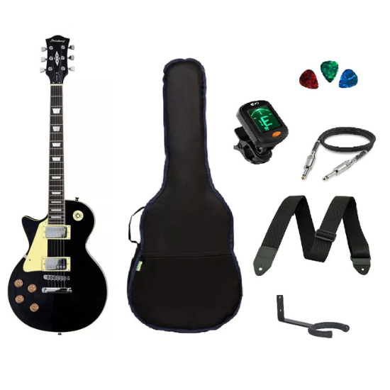 Kit Guitarra Canhota Strinberg Les Paul LPS230 BK Preta + Acessórios