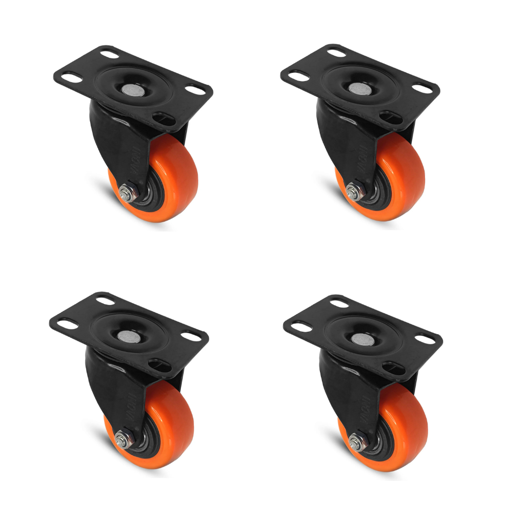 Kit 4 Rodinhas Rodizio para Moveis Carrinho Roda Reforçada Com Base Giratória 50mm 2 Polegadas