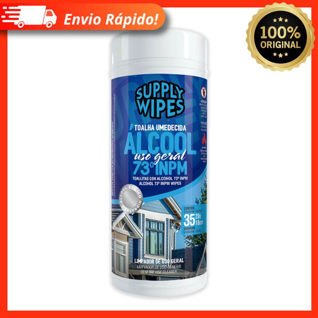 Toalha Umedecida Álcool Uso Geral - Pote Com 35 Unidades 20x19cm Supply Wipes