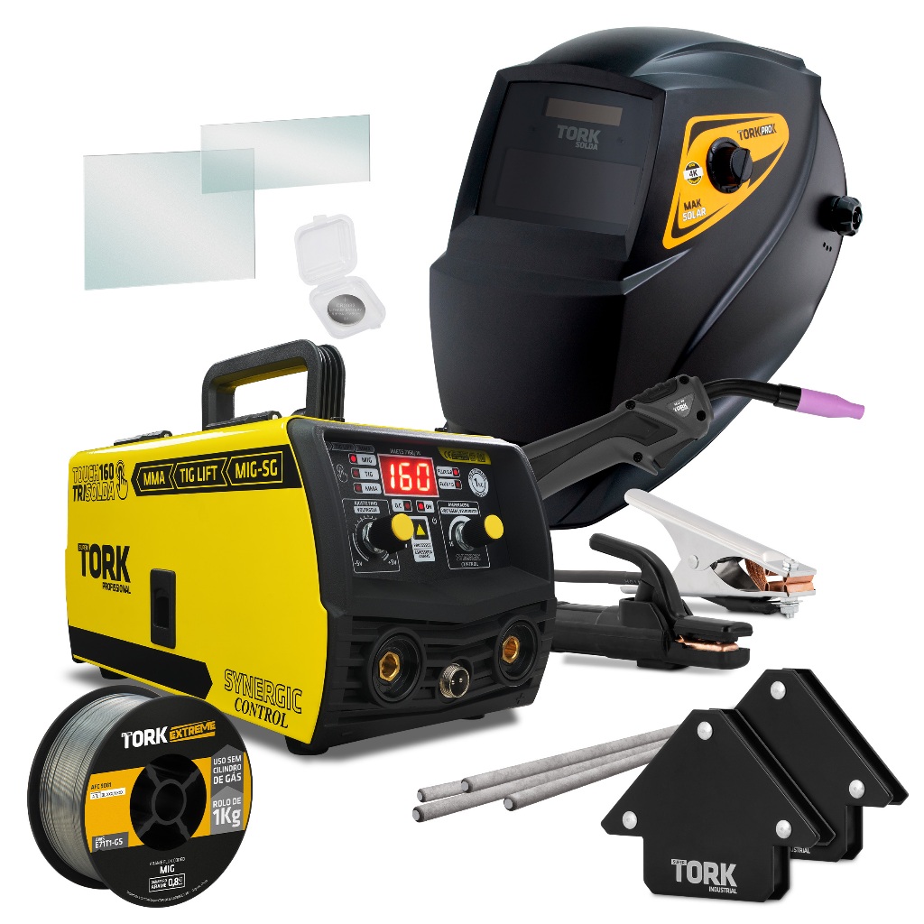 Maquina Solda Inversora Super Combo 160a Mig Sem Gás 3 Em 1 Tig Eletrodo Máscara Automática 220v Super Tork