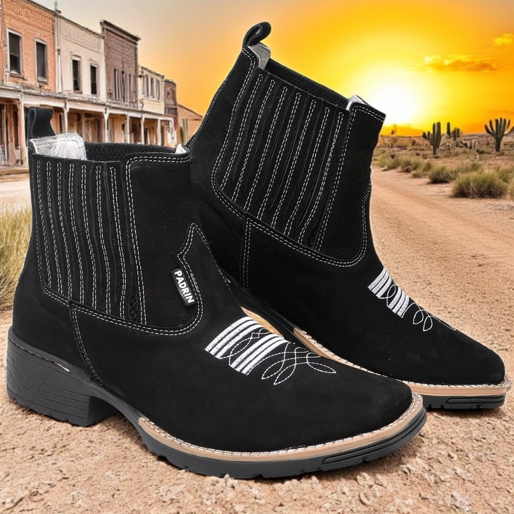 Botina Texana Masculina Infantil Juvenil Preta Cano Curto do 27 ao 36