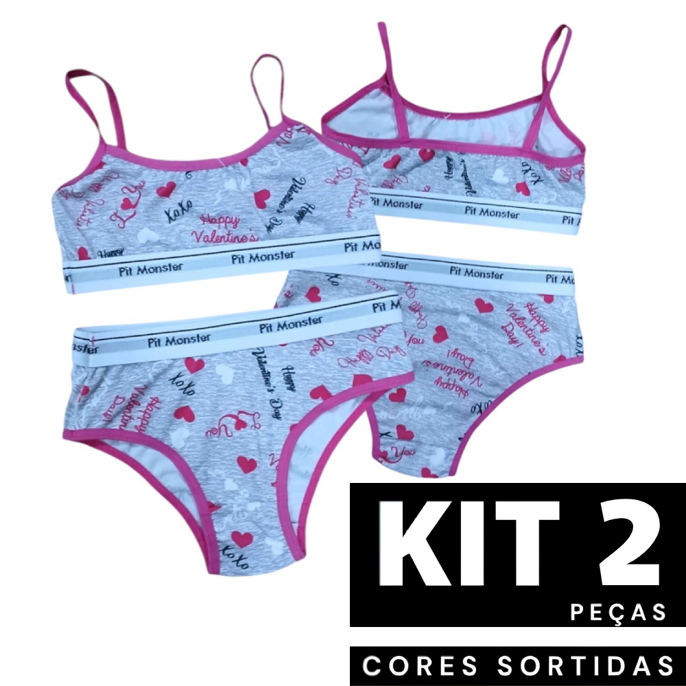 Kit 2 ou 1 Conjunto Infantil Estampado Top e Calcinha 6 a 12 anos Confortável para o Dia a Dia
