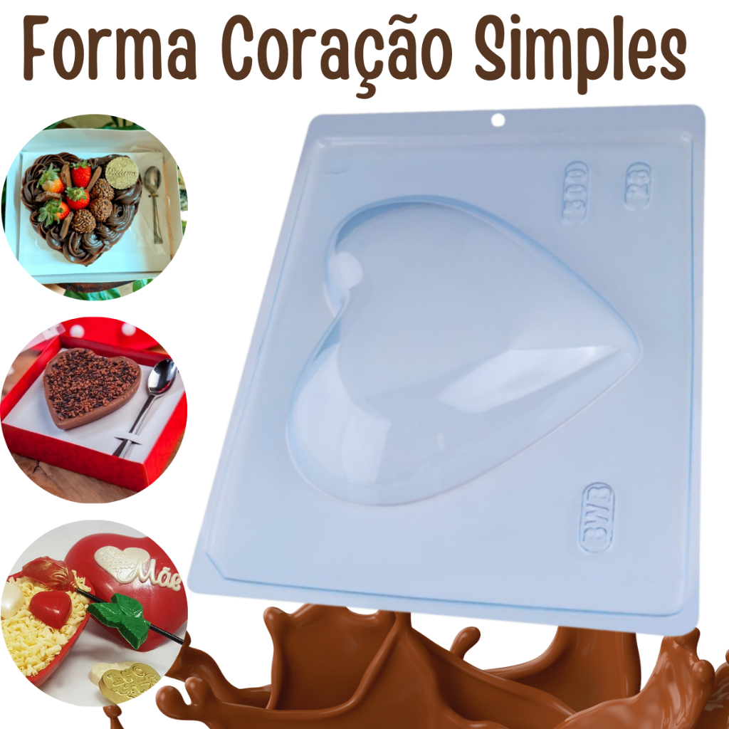 Forma Chocolate Coração Liso 12g/200/500 em Acetato BWB Para Bombom e Doces de Chocolate