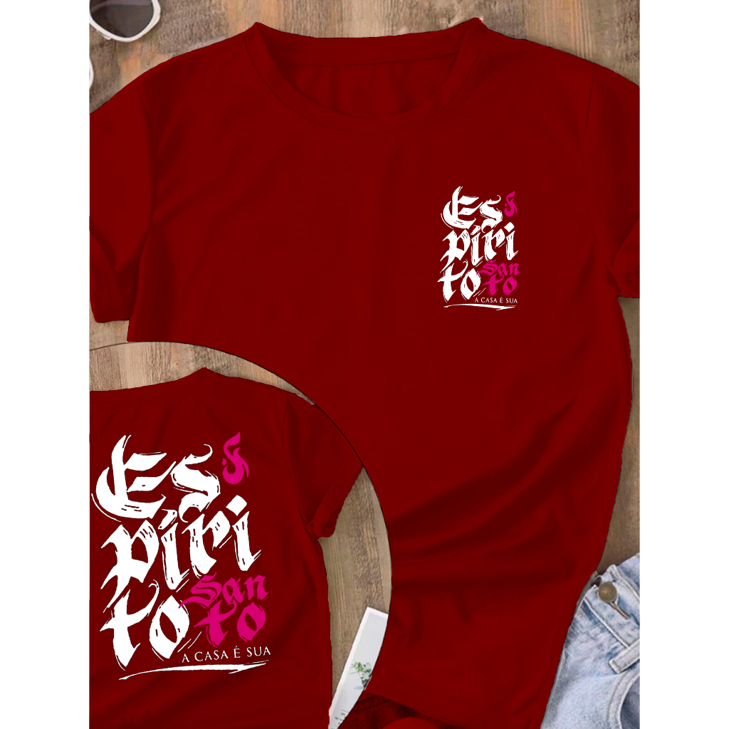 Camiseta Camisa Feminina T-Shirt Espirito Santo Cristã Blusinha 100% Algodão Leve Promoção