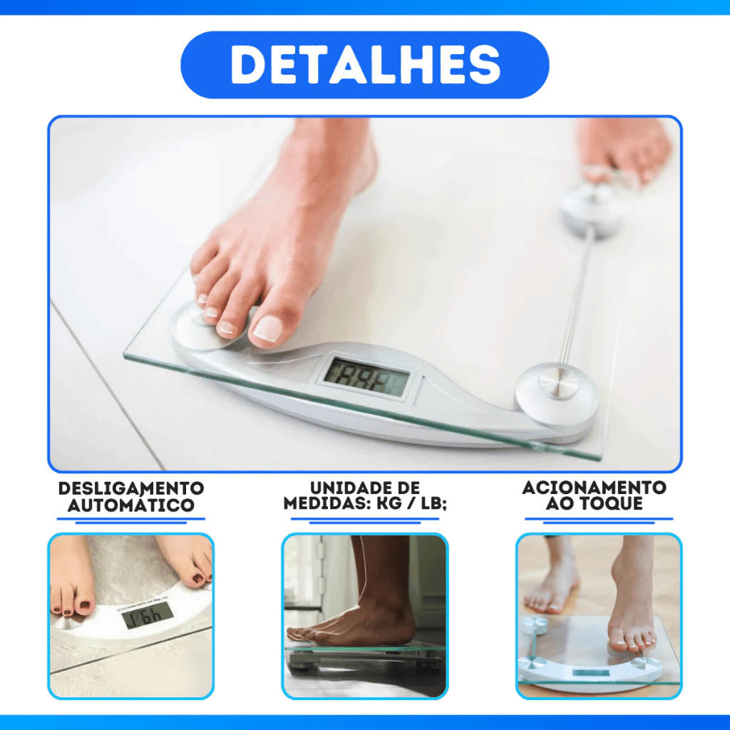Balança Corporal Digital Até 180kg Com Vidro Temperado Premium